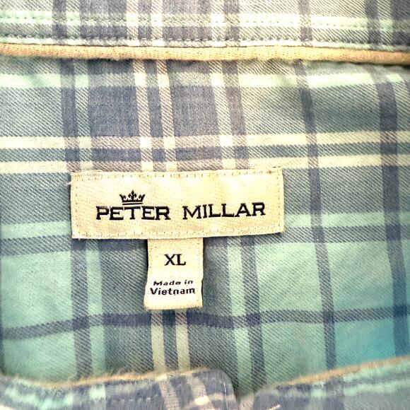Peter Millar Blue Plaid Button Down Long Sleeve Shirt Size XL Casual Career - Picture 3 of 10